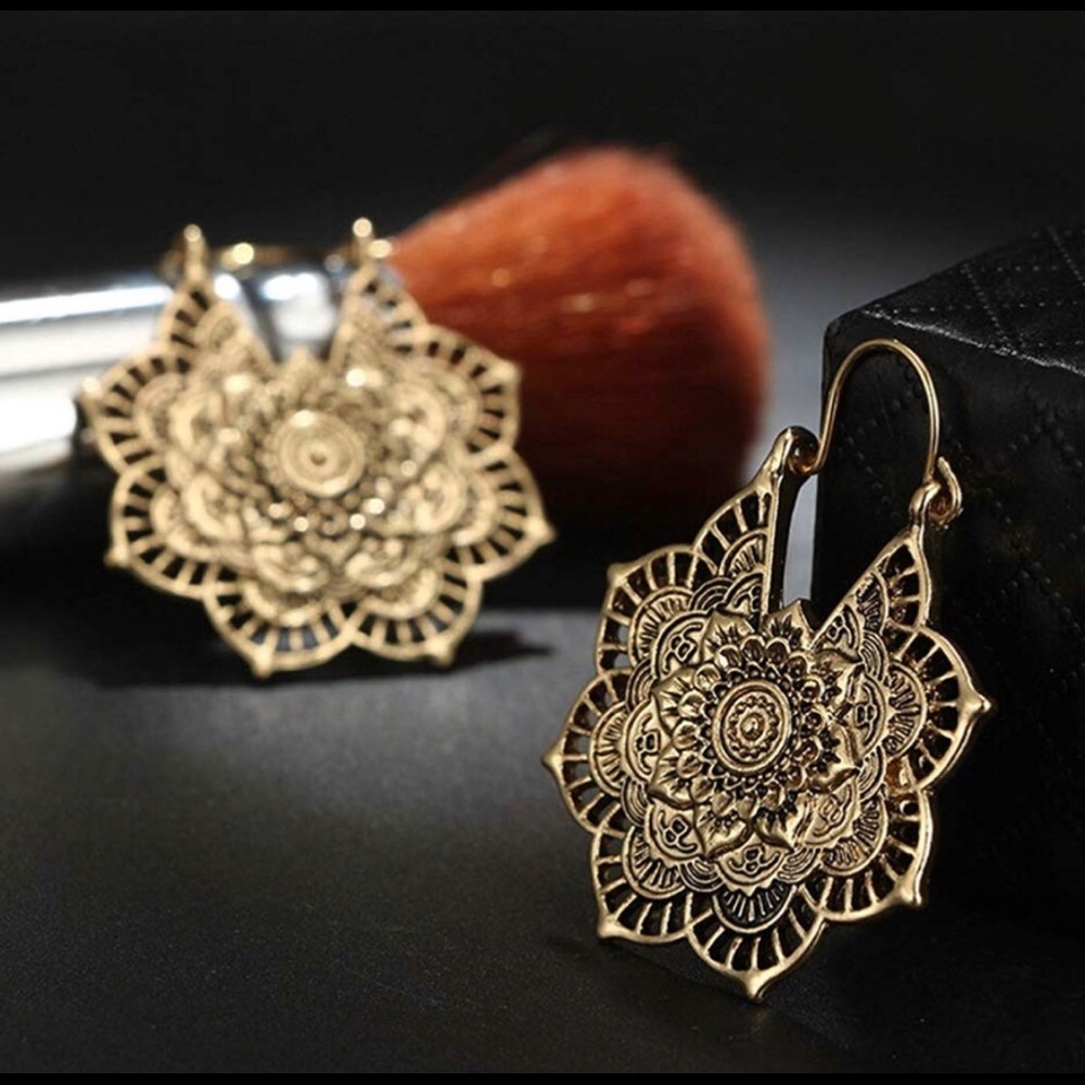 Gold Gypsy Indian Tribal Dangle Mandala Earrings